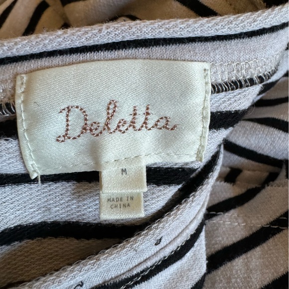 Anthropologie brand Deletta off-white & black stripe top with 3/4 sleeves. M. - Picture 4 of 6